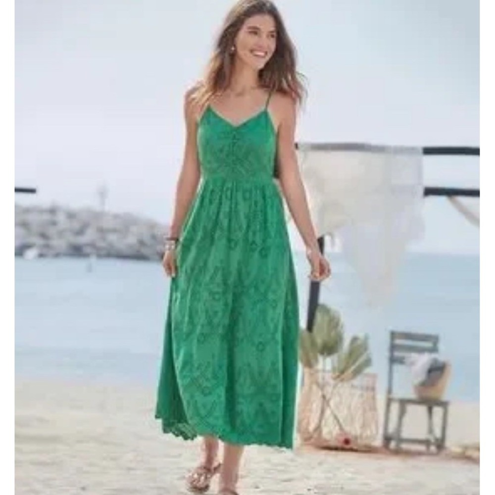Sundance Green Eyelet Button Front Midi Dress‎ PXL